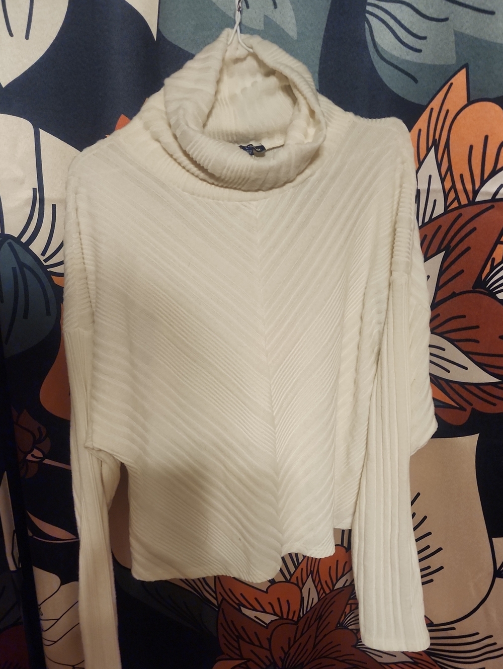 Women's Cream Ribbed Turtleneck Sweater